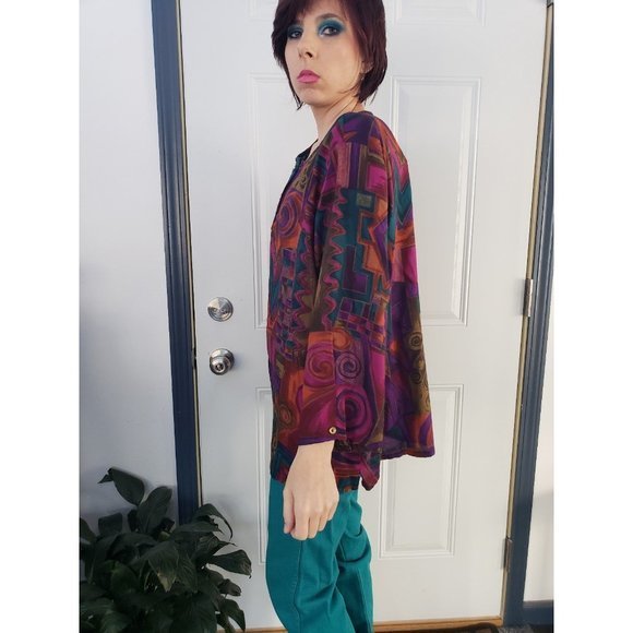 Vintage 80s Colorful Blouse - Picture 2 of 4